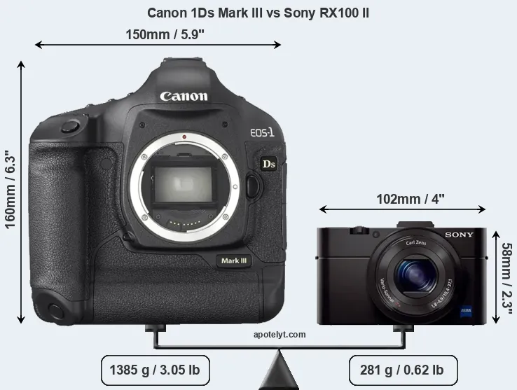 Size Canon 1Ds Mark III vs Sony RX100 II