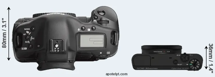 Compare 1Ds Mark III versus RX100 top