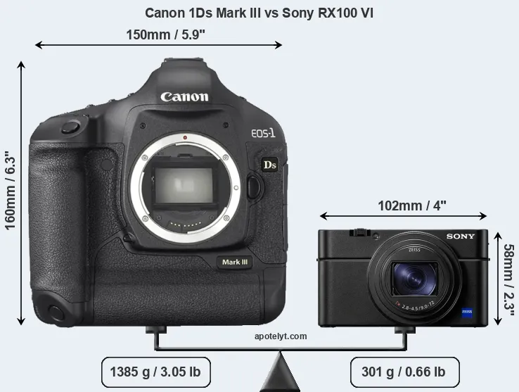Size Canon 1Ds Mark III vs Sony RX100 VI