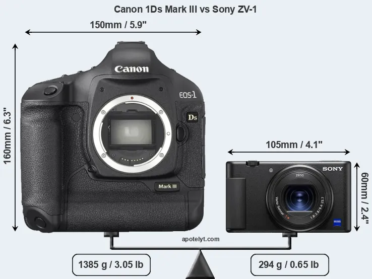 Size Canon 1Ds Mark III vs Sony ZV-1