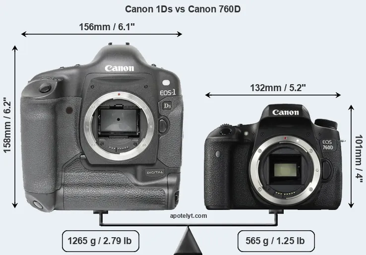 Size Canon 1Ds vs Canon 760D