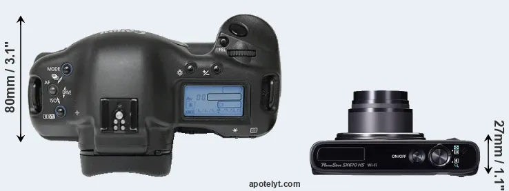 Compare 1Ds versus SX610 top