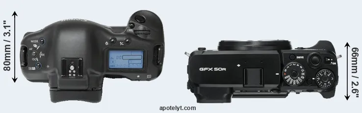 Compare 1Ds versus GFX 50R top