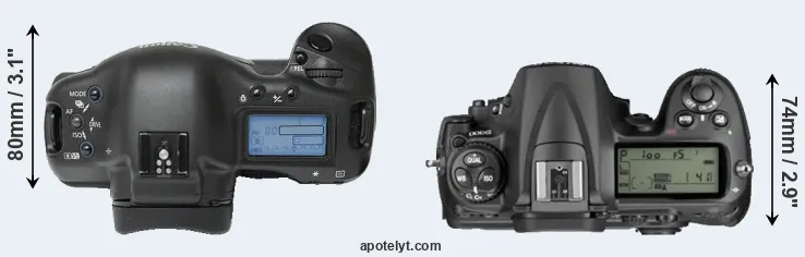Compare 1Ds versus D300 top