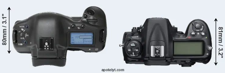 Compare 1Ds versus D300S top