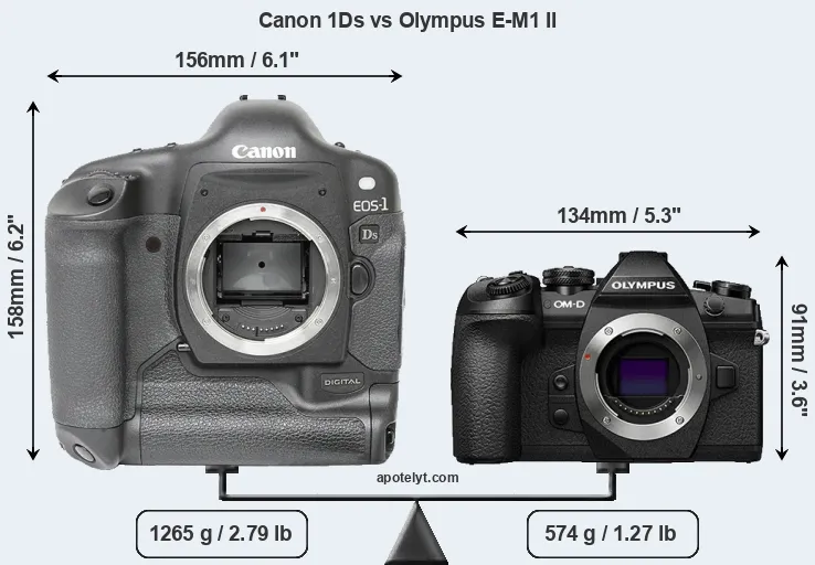 Size Canon 1Ds vs Olympus E-M1 II