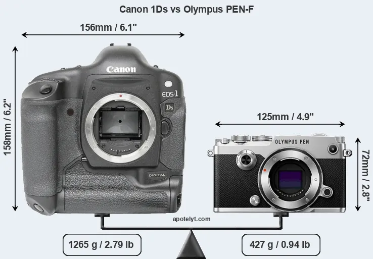 Size Canon 1Ds vs Olympus PEN-F