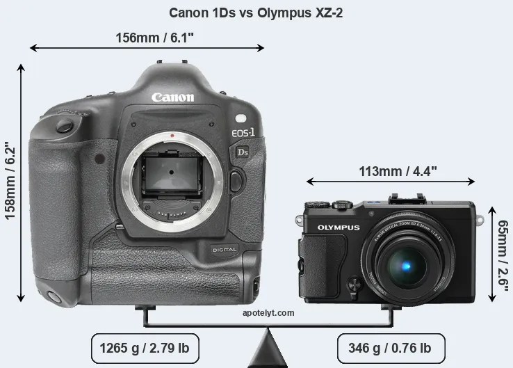 Size Canon 1Ds vs Olympus XZ-2