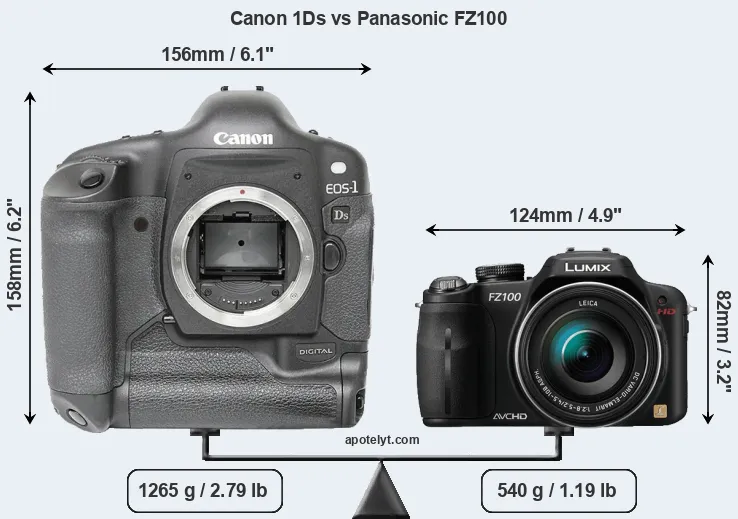 Size Canon 1Ds vs Panasonic FZ100