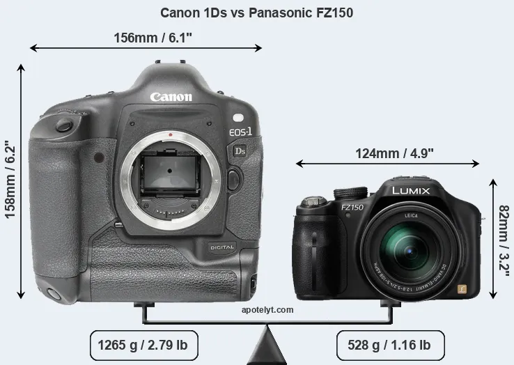 Size Canon 1Ds vs Panasonic FZ150