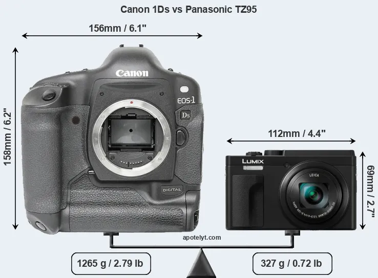 Size Canon 1Ds vs Panasonic TZ95