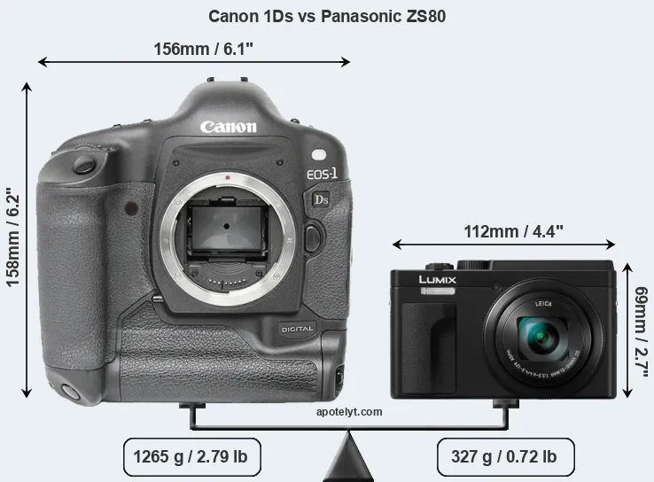 Size Canon 1Ds vs Panasonic ZS80