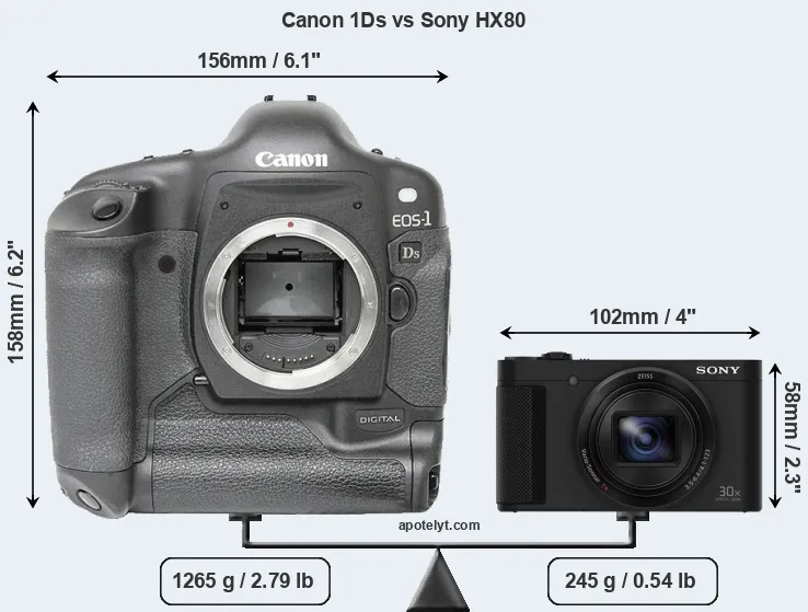 Size Canon 1Ds vs Sony HX80
