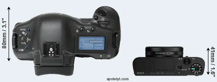 Compare 1Ds versus RX100 IV top