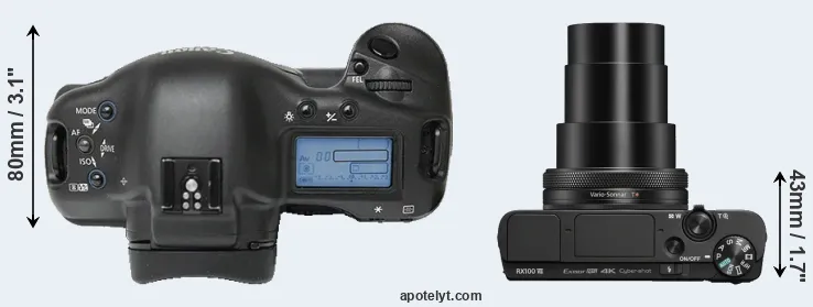 Compare 1Ds versus RX100 VII top
