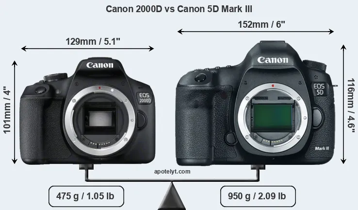 Size Canon 2000D vs Canon 5D Mark III