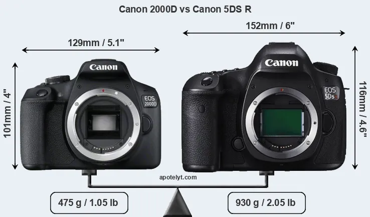 Size Canon 2000D vs Canon 5DS R