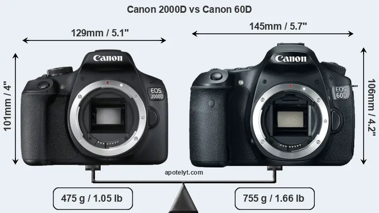 Size Canon 2000D vs Canon 60D