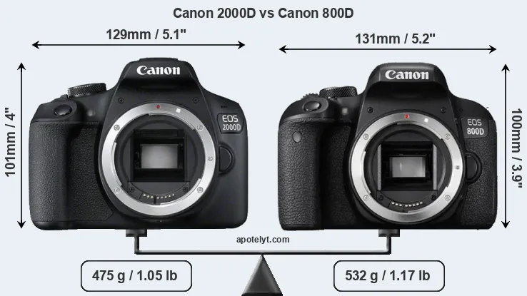 Size Canon 2000D vs Canon 800D