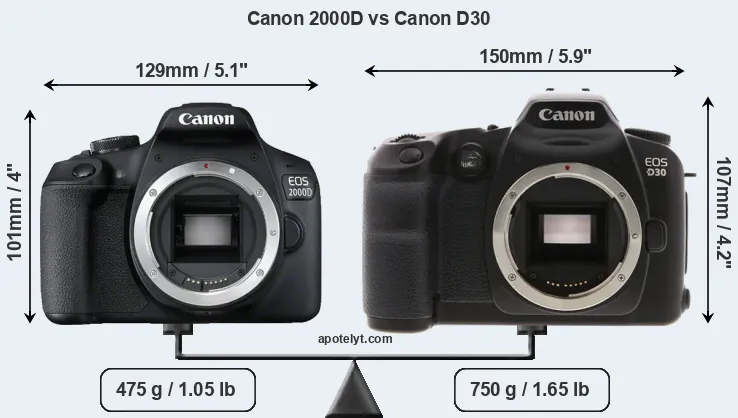 Size Canon 2000D vs Canon D30