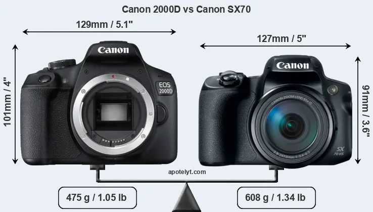 Size Canon 2000D vs Canon SX70