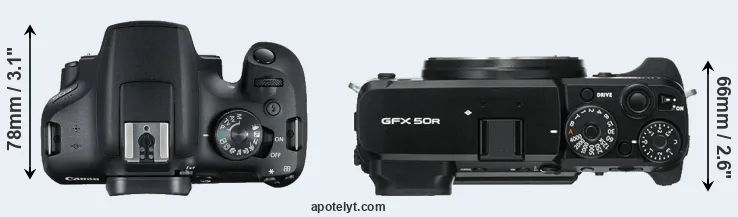 Compare 2000D versus GFX 50R top
