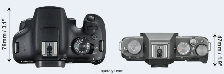 Compare 2000D versus X-T100 top
