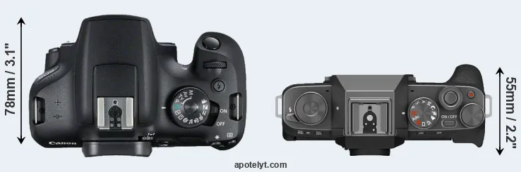 Compare 2000D versus X-T200 top