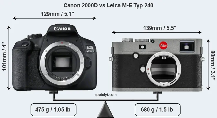 Size Canon 2000D vs Leica M-E Typ 240