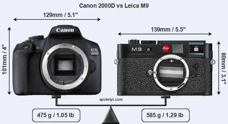 Size Canon 2000D vs Leica M9
