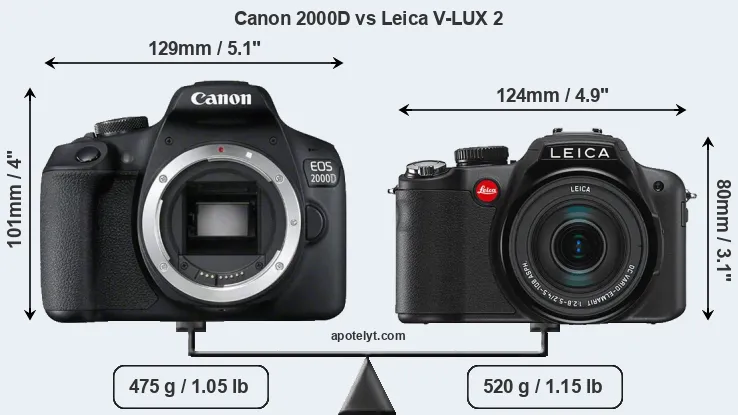 Size Canon 2000D vs Leica V-LUX 2