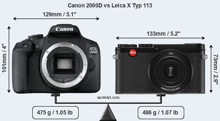 Size Canon 2000D vs Leica X Typ 113
