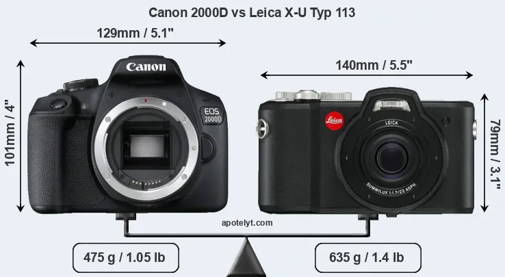 Size Canon 2000D vs Leica X-U Typ 113