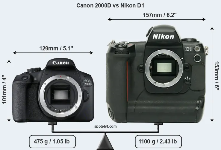 Size Canon 2000D vs Nikon D1