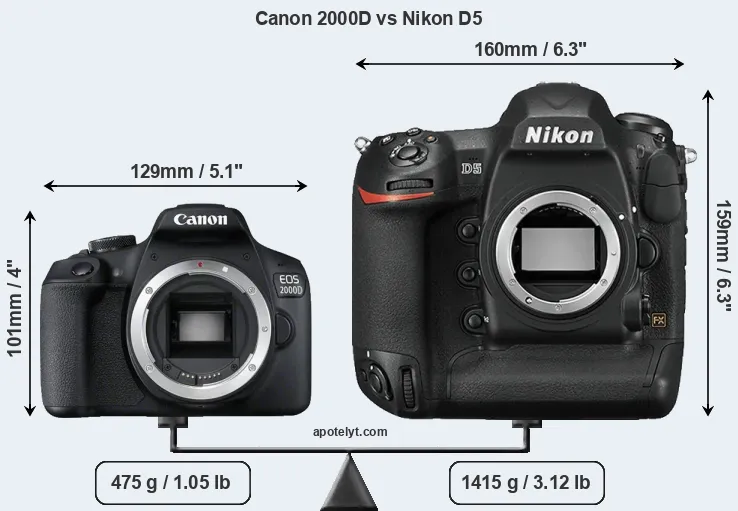 Size Canon 2000D vs Nikon D5