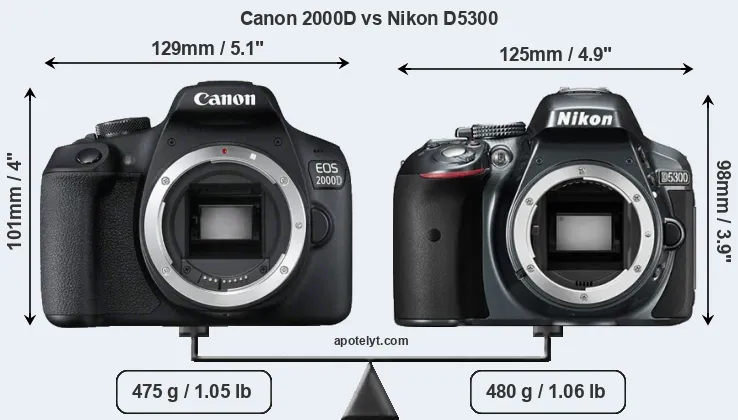 Size Canon 2000D vs Nikon D5300