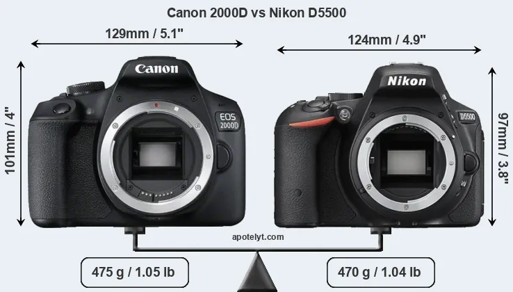 Size Canon 2000D vs Nikon D5500