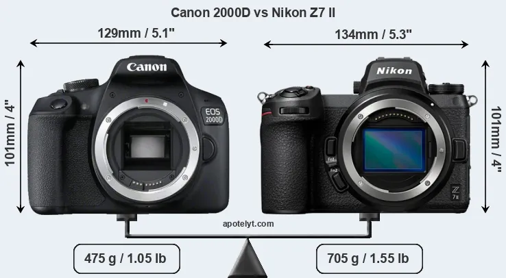 Size Canon 2000D vs Nikon Z7 II