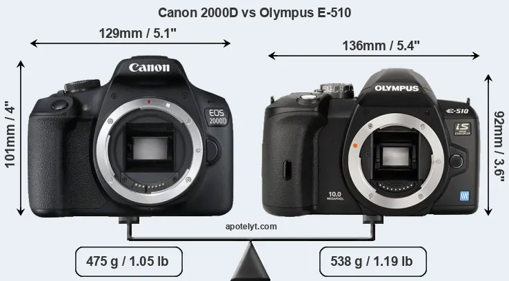Size Canon 2000D vs Olympus E-510