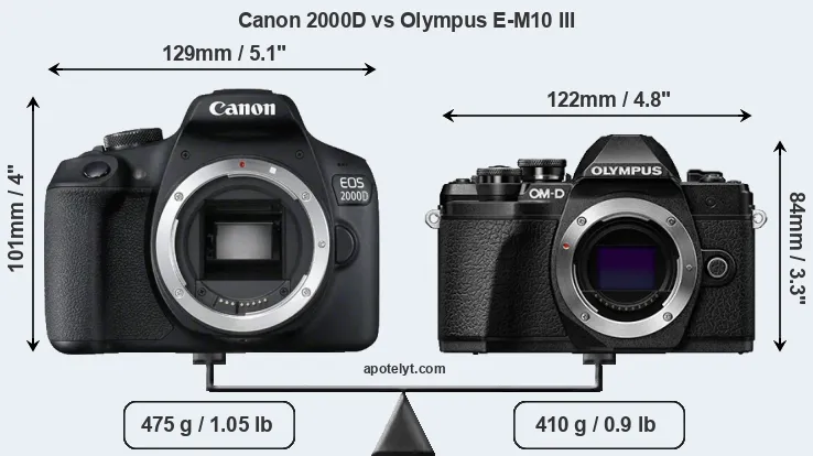 Size Canon 2000D vs Olympus E-M10 III