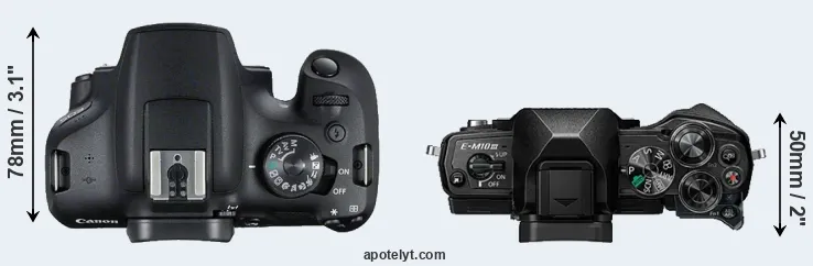 Compare 2000D versus E-M10 III top