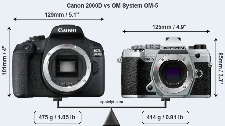 Size Canon 2000D vs OM System OM-5