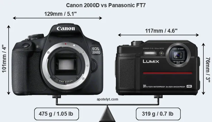 Size Canon 2000D vs Panasonic FT7