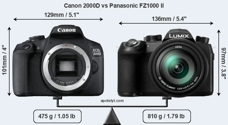 Size Canon 2000D vs Panasonic FZ1000 II