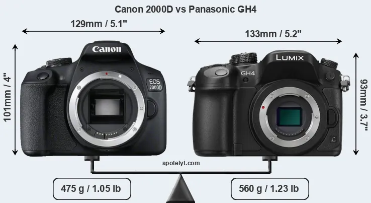 Size Canon 2000D vs Panasonic GH4