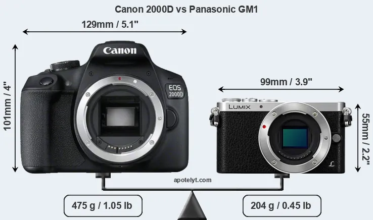 Size Canon 2000D vs Panasonic GM1
