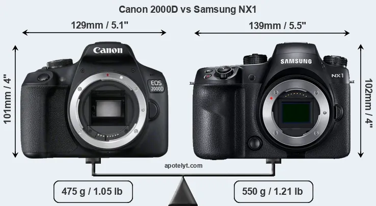 Size Canon 2000D vs Samsung NX1