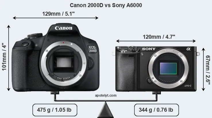 Size Canon 2000D vs Sony A6000