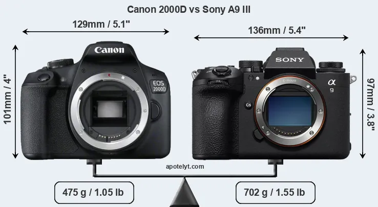 Size Canon 2000D vs Sony A9 III