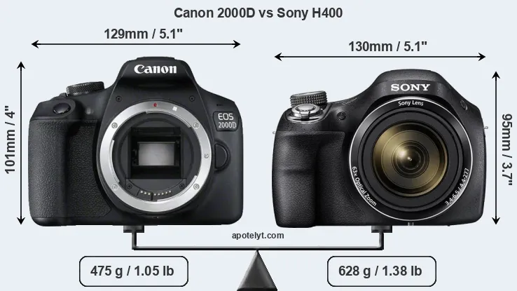 Size Canon 2000D vs Sony H400